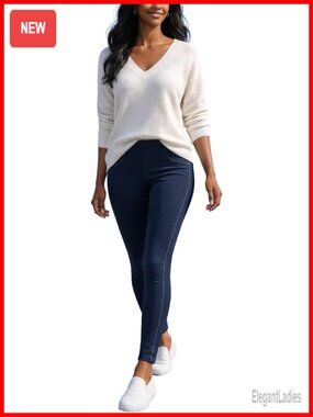 Knit Denim Ankle Jeans Slim Fit Pull On High Rise Made in USA